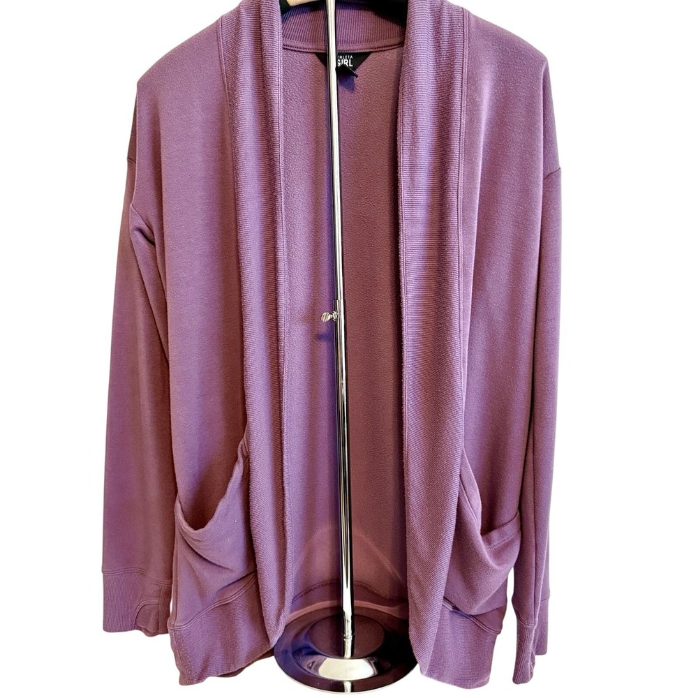 Athleta Girl Purple Fleece Open Cardigan XXL Thumbholes Layers Casual Athleisure